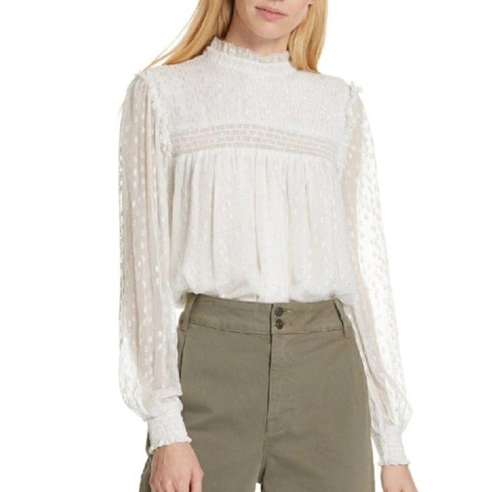 Frame Metallic Smocked Long Sleeve Boho Blouse
